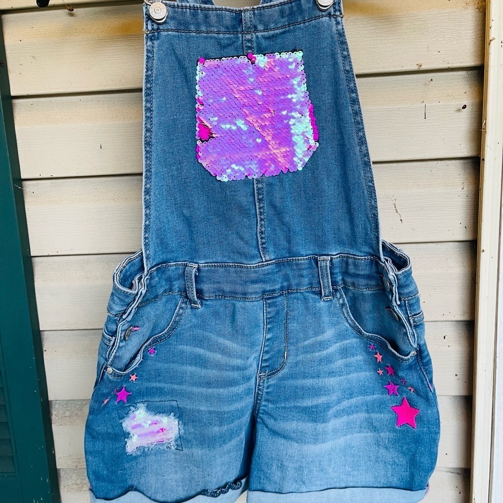 Jordache Girls Sequin Pocket Shortalls